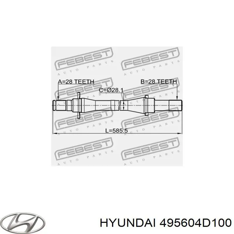 Піввісь передня, права Hyundai/Kia 495604D100 ціна, від 667.48 USD