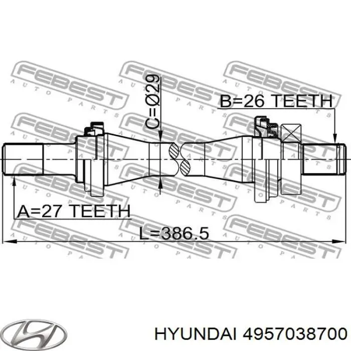 4957038700 Hyundai/Kia піввісь (привід передня, права)