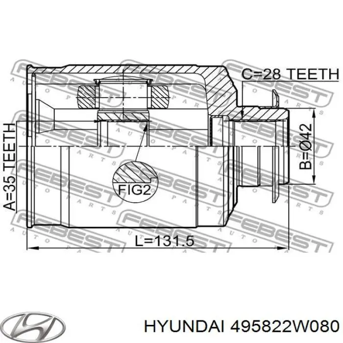 ШРКШ внутрішній, передній, правий Hyundai/Kia 495822W080 ціна, від 83.58 USD