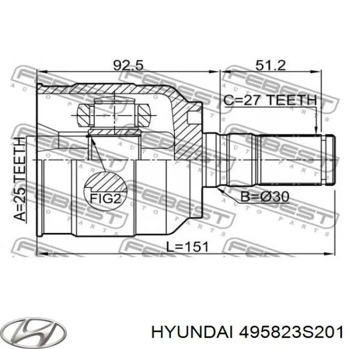 ШРУС внутрішній, передній 495823S201 Hyundai/Kia