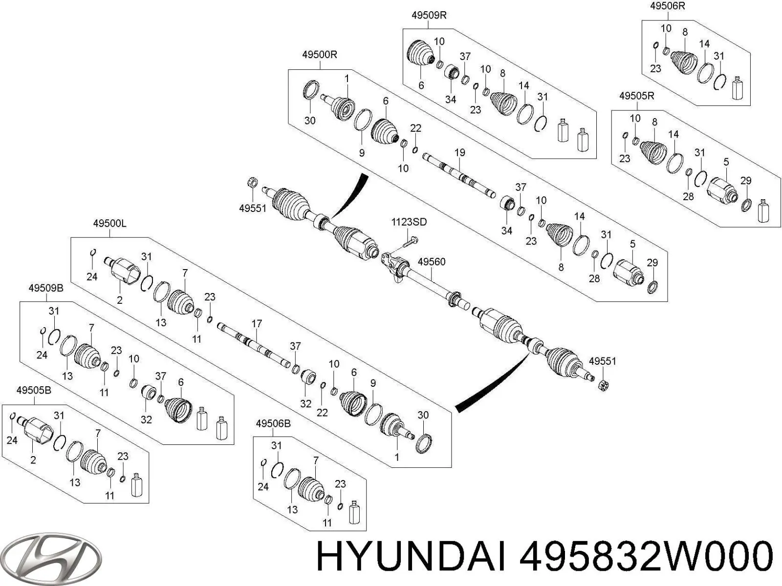 495832W000 Hyundai/Kia Пильник гранати внутрішній, лівий