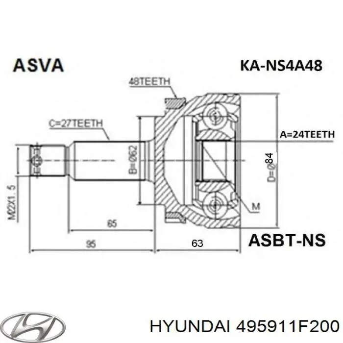 495911F200 Hyundai/Kia піввісь (привід передня, права)