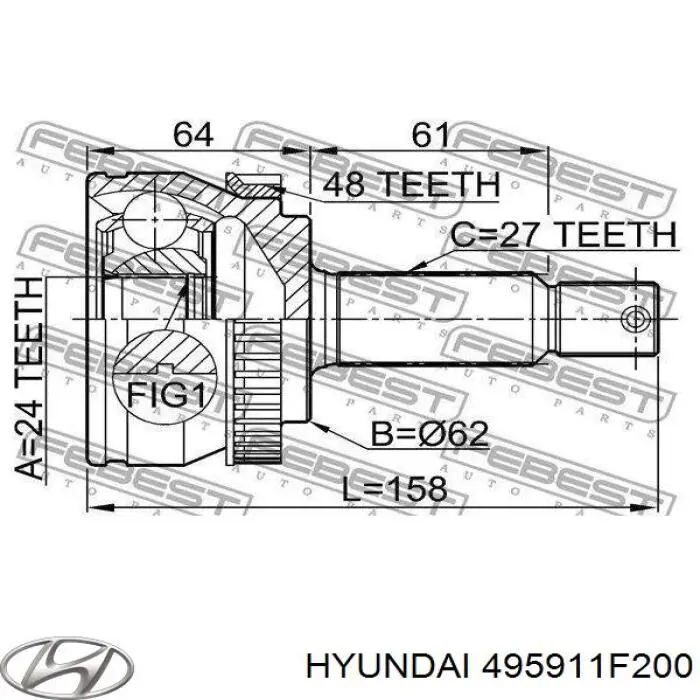 Піввісь передня, права Hyundai/Kia 495911F200 ціна, від 864.91 USD