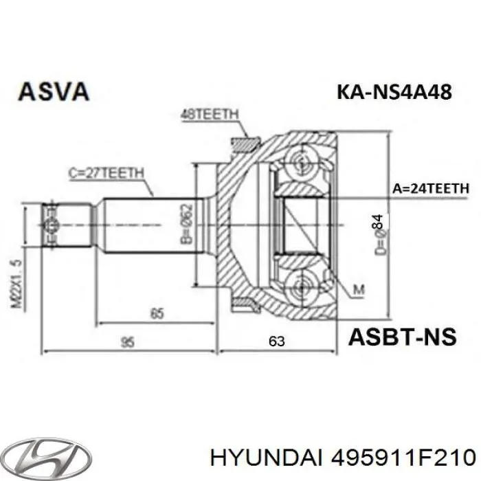 Привід передній лівий Hyundai/Kia 495911F210 ціна, від 165.59 USD