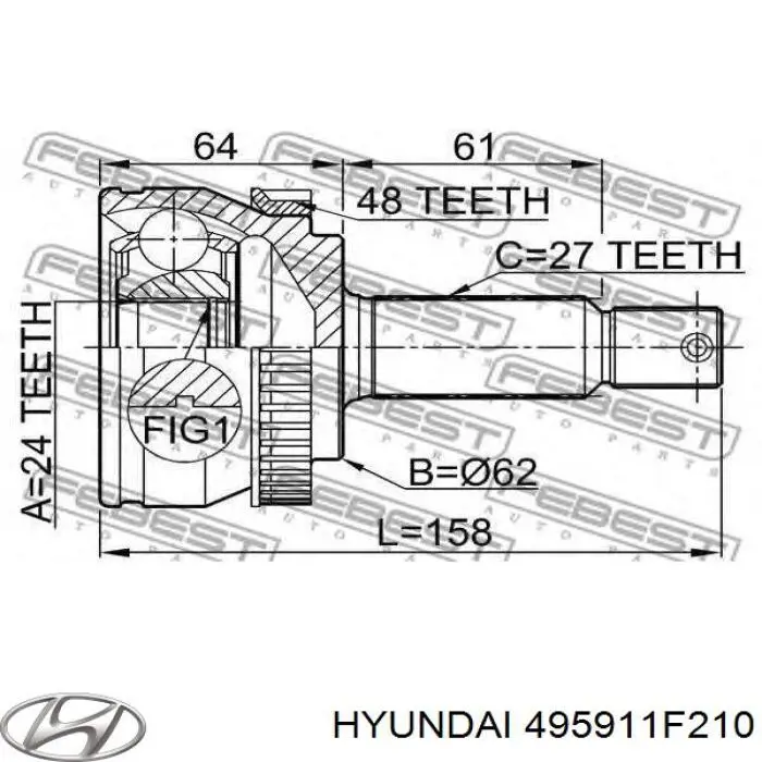 495911F210 Hyundai/Kia піввісь (привід передня, ліва)