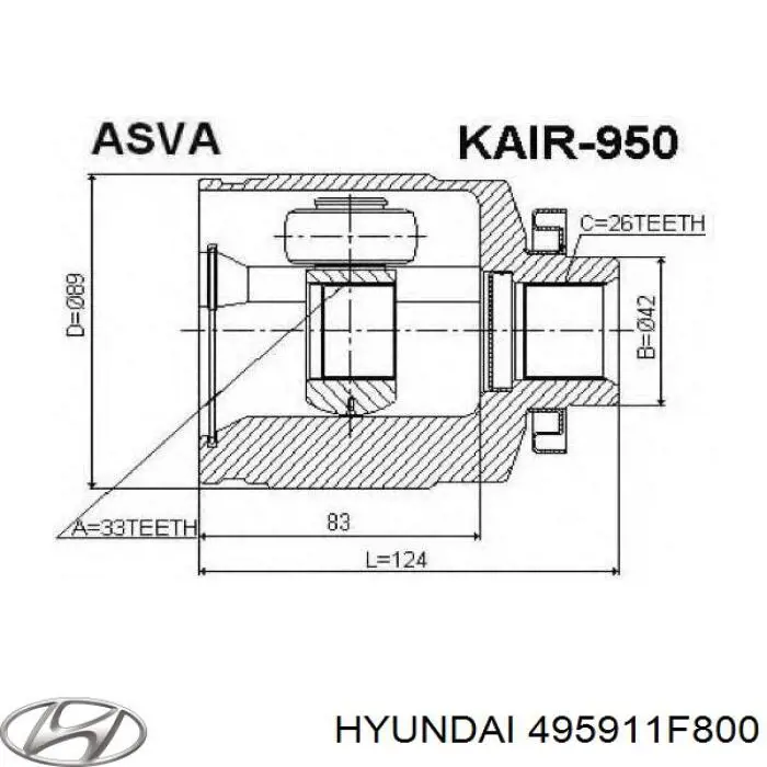 Піввісь (привід) передня, права 495911F800 Hyundai/Kia