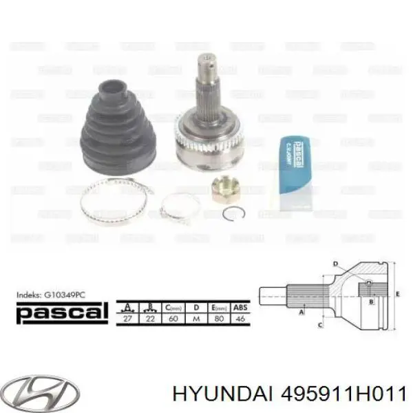 49591-1h011 Hyundai/Kia ШРУС зовнішній передній