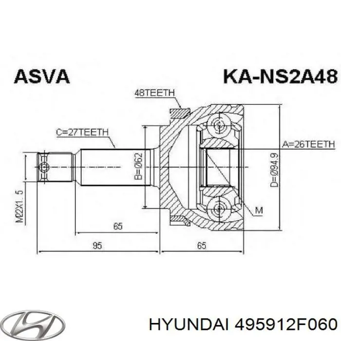 ШРУС зовнішній передній, правий Hyundai/Kia 495912F060 ціна, від 42.55 USD