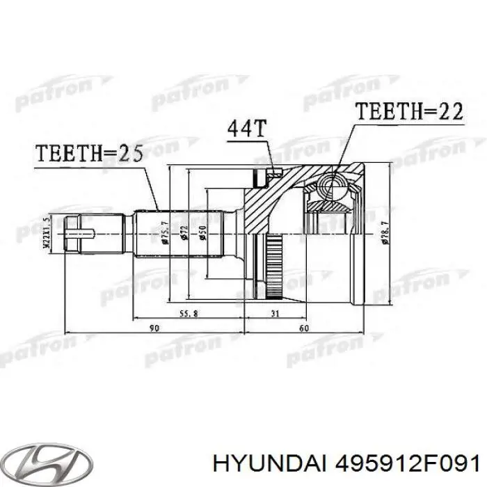Купити 495912F091 Hyundai/Kia Шарнір приводу зовнішній