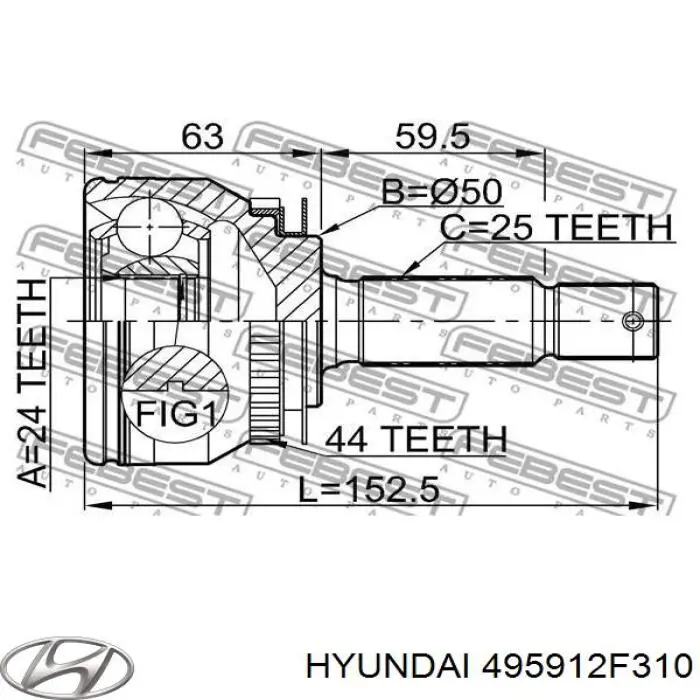 Купити 495912F310 Hyundai/Kia Шарнір приводу зовнішній