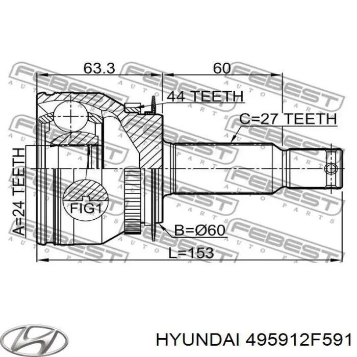 Купити 495912F591 Hyundai/Kia ШРУС зовнішній передній, лівий
