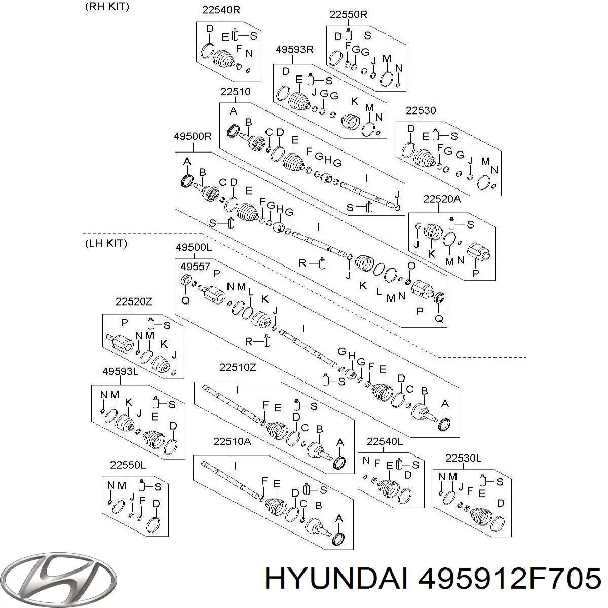 Граната зовнішня передня ліва Hyundai/Kia 495912F705 ціна, від 49.38 USD