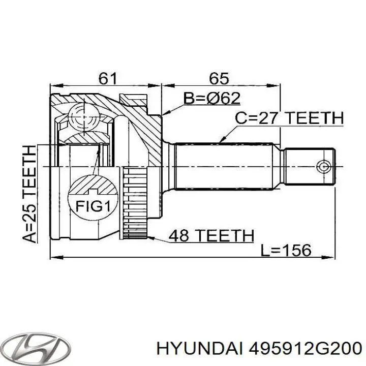 495912G200 Hyundai/Kia шрус зовнішній передній