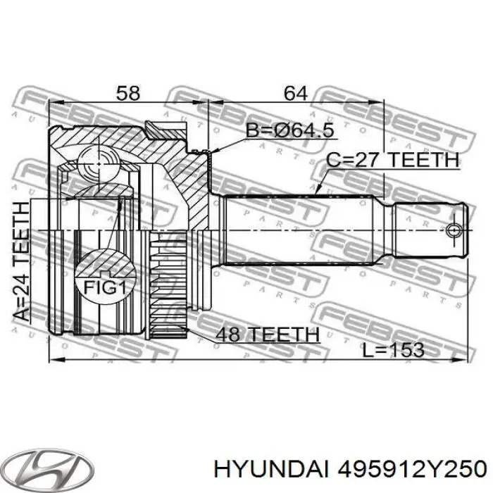 495912Y250 Hyundai/Kia піввісь (привід передня, права)