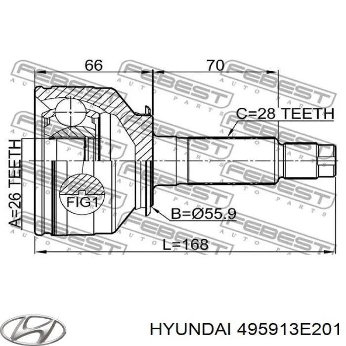 Піввісь передня, права Hyundai/Kia 495913E201 ціна, від 229.12 USD