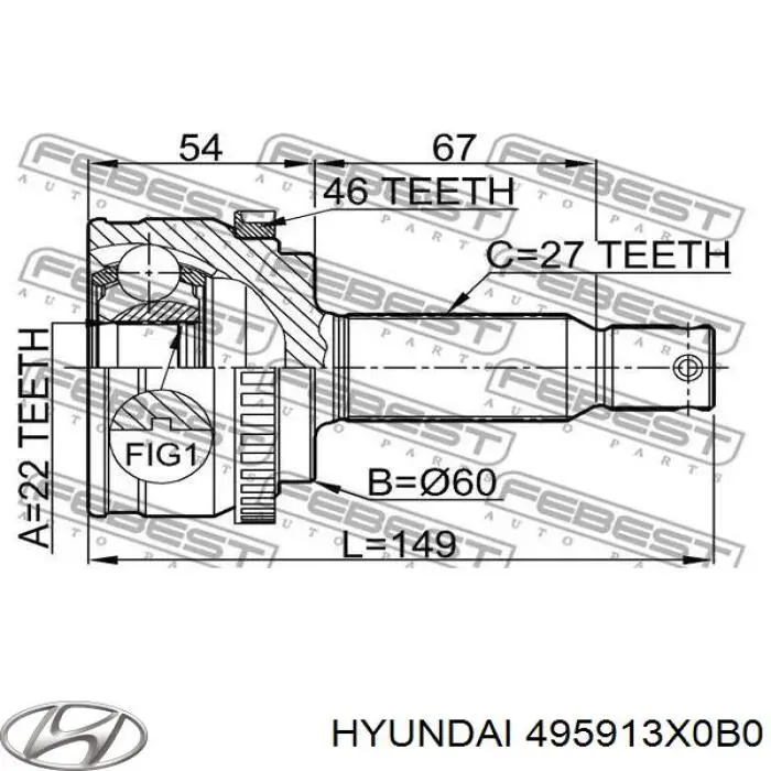 495913X0B0 Hyundai/Kia Шарнір різних кутових швидкостей передній правий