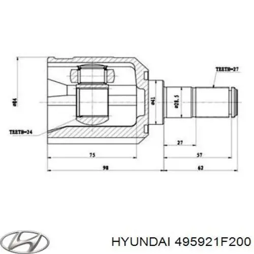 ШРУС внутрішній, передній, лівий Hyundai/Kia 495921F200