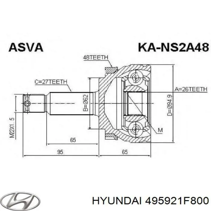 495921F800 Hyundai/Kia піввісь (привід передня, права)