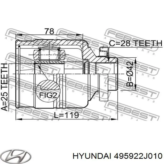 ШРУС зовнішній передній, правий Hyundai/Kia 495922J010 ціна, від 124.43 USD