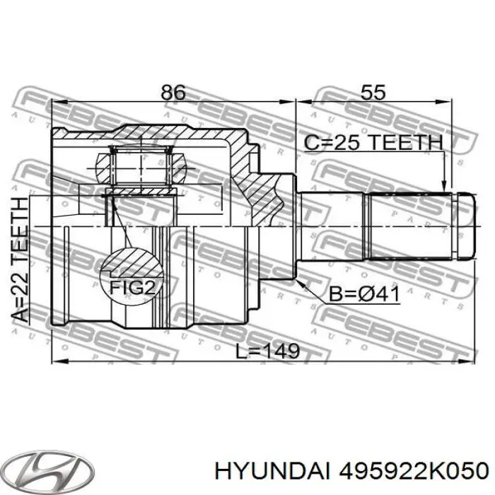 Шарнір кутових швидкостей передній лівий Hyundai/Kia 495922K050 ціна, від 22.98 USD