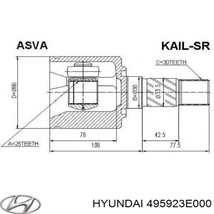 Шарнір кутових швидкостей передній лівий Hyundai/Kia 495923E000 ціна, від 33.85 USD