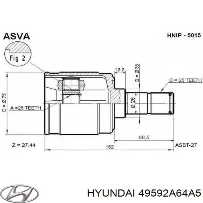49592A64A5 Hyundai/Kia шрус внутрішній, передній, лівий