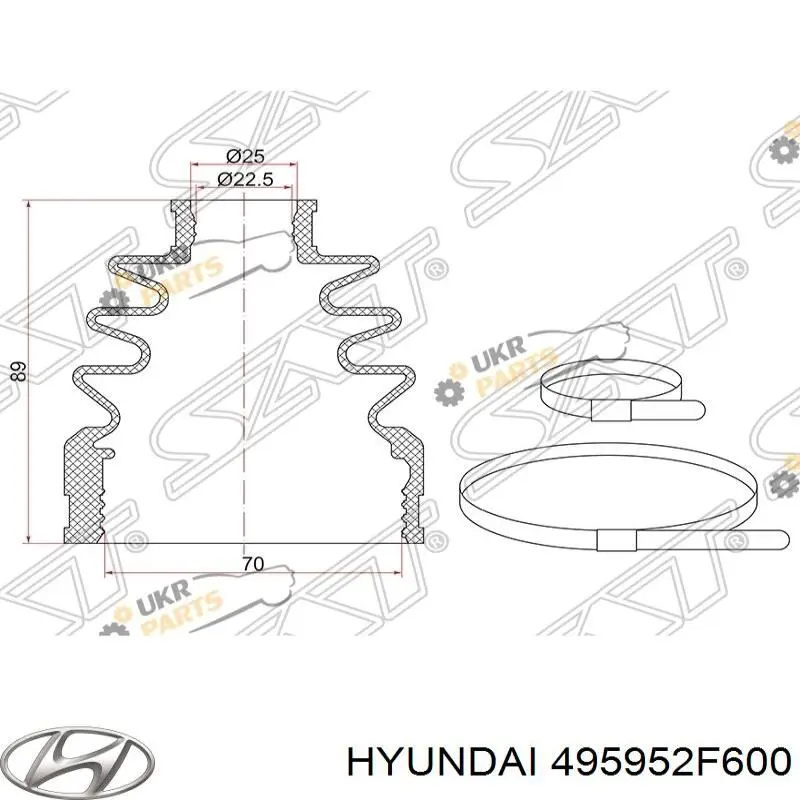 495952F600 Hyundai/Kia Пильник ШРКШ внутрішній, передній півосі