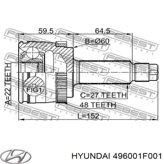 496001F001 Hyundai/Kia Привід задній