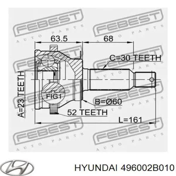 Купити 496002B010 Hyundai/Kia Піввісь задня