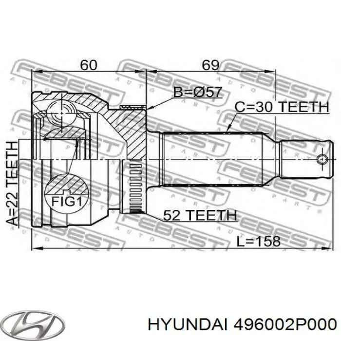 Купити 496002P000 Hyundai/Kia Піввісь задня