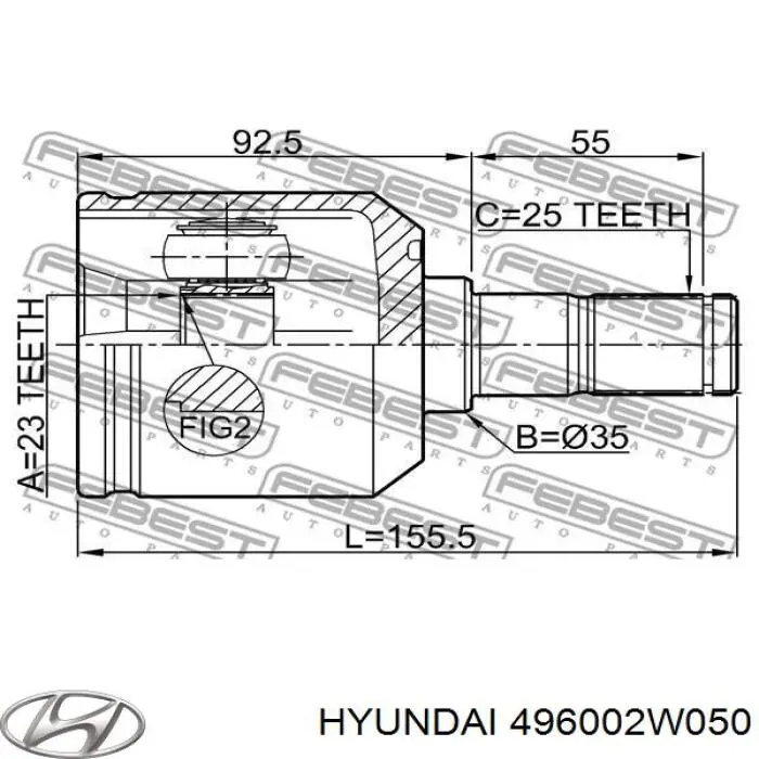 Купити 496002W050 Hyundai/Kia Піввісь задня, ліва