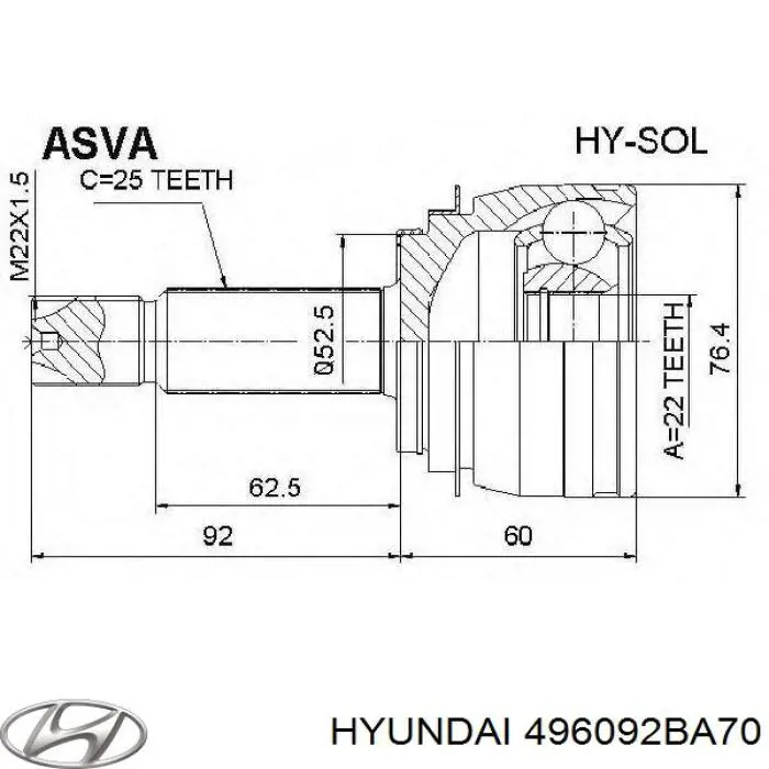 496092BA70 Hyundai/Kia пильники шрусів передній піввісі, комплект