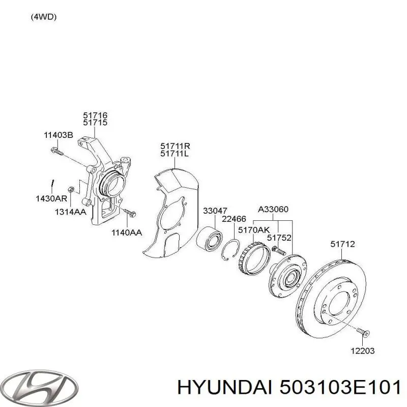 Комплект підшипник маточини передньої Hyundai/Kia 503103E101 ціна, від 19.32 USD