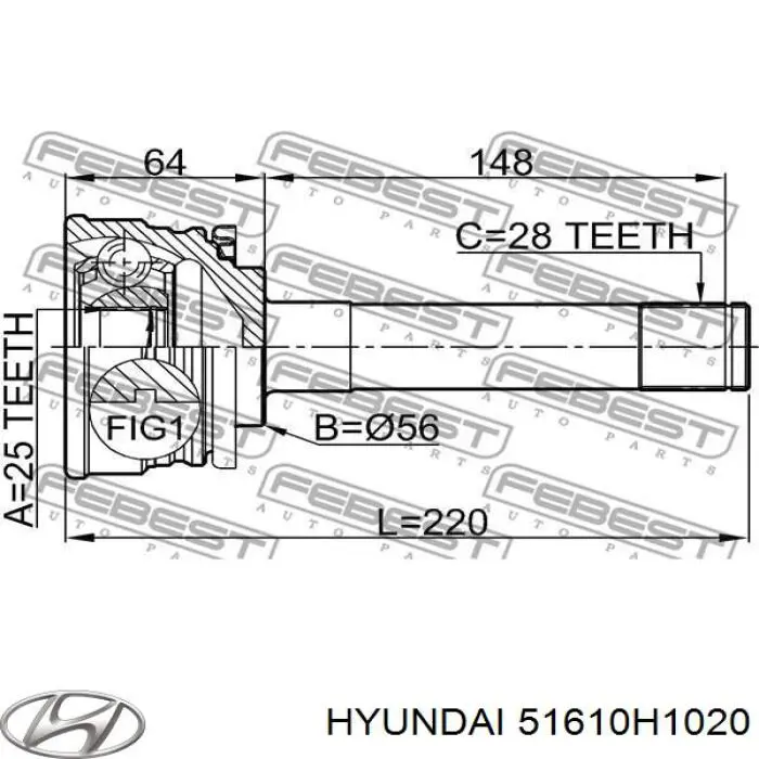 Піввісь (привід) передня, ліва Hyundai Terracan (HP) (Хендай Терракан)