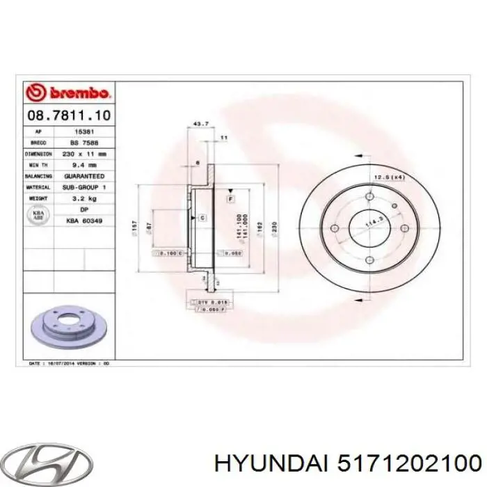 Диск переднього гальма Hyundai/Kia 5171202100 ціна, від 16.07 USD