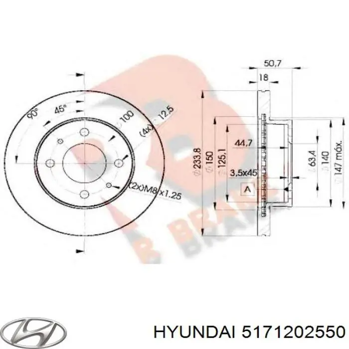Диск переднього гальма Hyundai/Kia 5171202550 ціна, від 23.20 USD