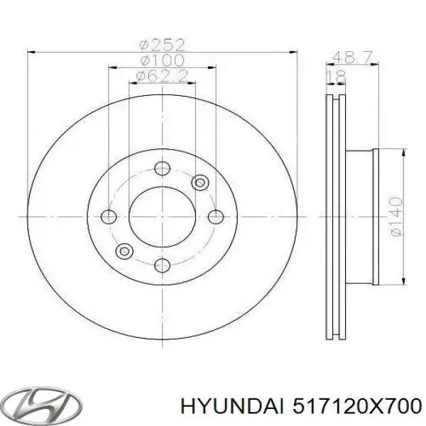 Гальмівні диски передні 517120X700 Hyundai/Kia