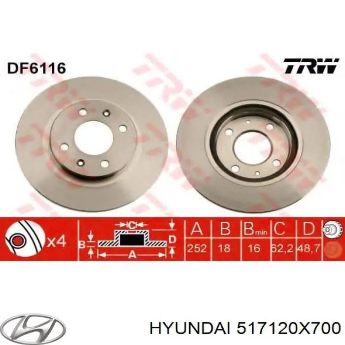 517120X700 Hyundai/Kia Гальмо дискове переднє
