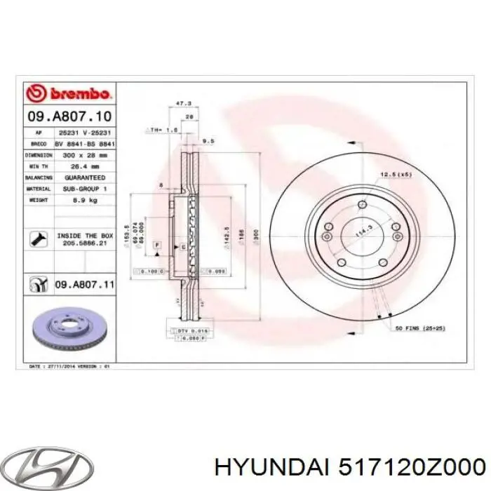 Диск переднього гальма Hyundai/Kia 517120Z000 ціна, від 48.16 USD
