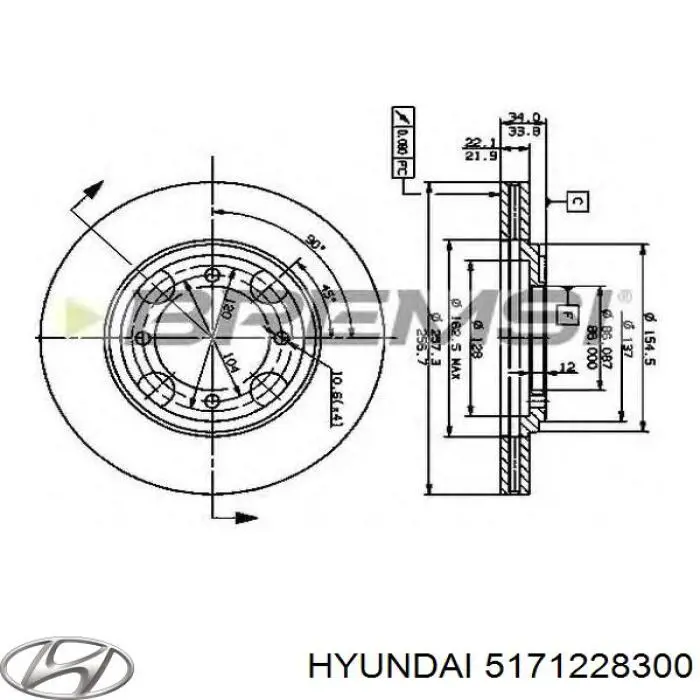 Диск переднього гальма Hyundai/Kia 5171228300 ціна, від 25.14 USD