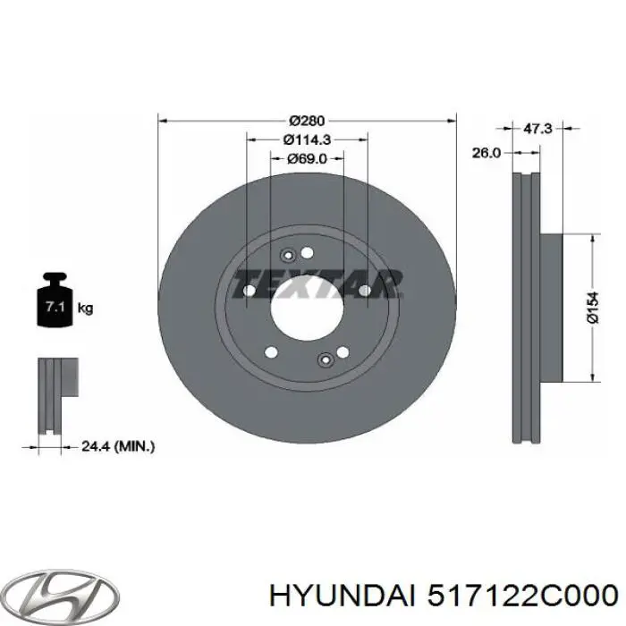 Диск гальмівний передній Hyundai/Kia 517122C000