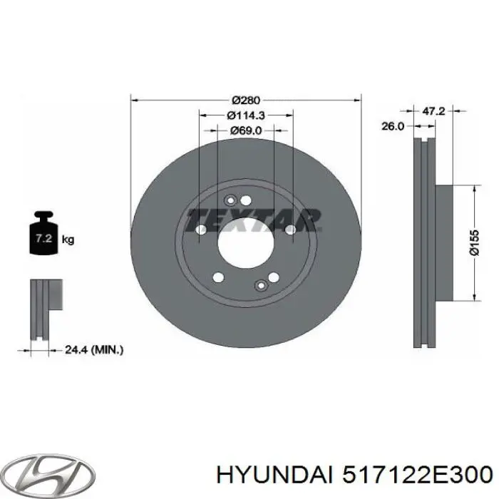 Диск переднього гальма Hyundai/Kia 517122E300 ціна, від 34.93 USD