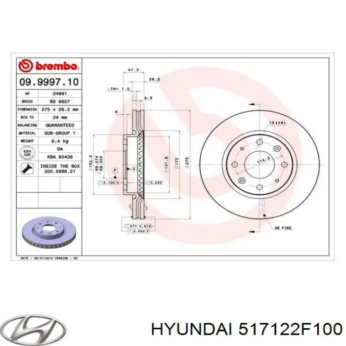Купити 517122F100 Hyundai/Kia Ротор гальмівний