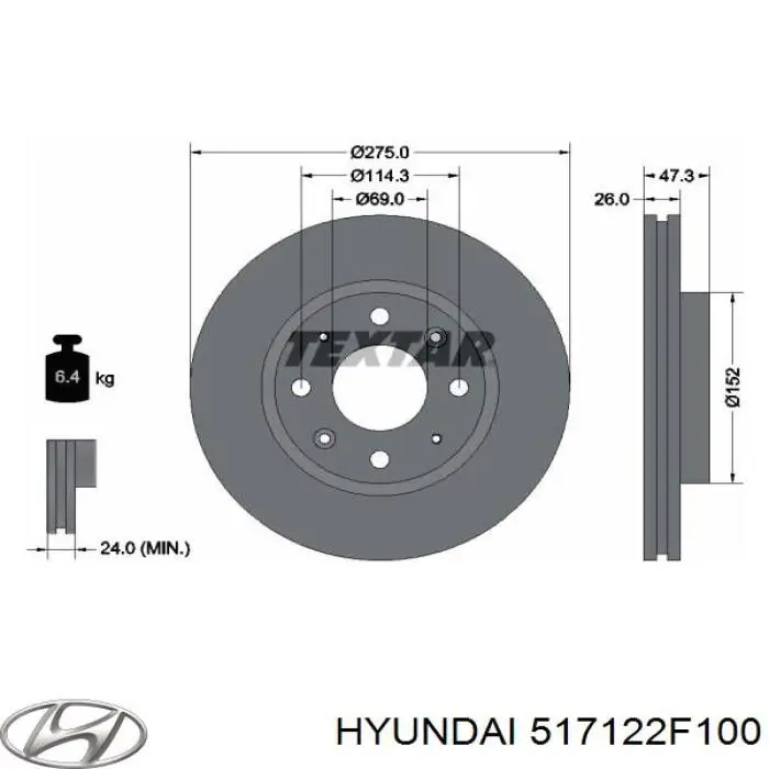 Диск переднього гальма Hyundai/Kia 517122F100 ціна, від 30.94 USD