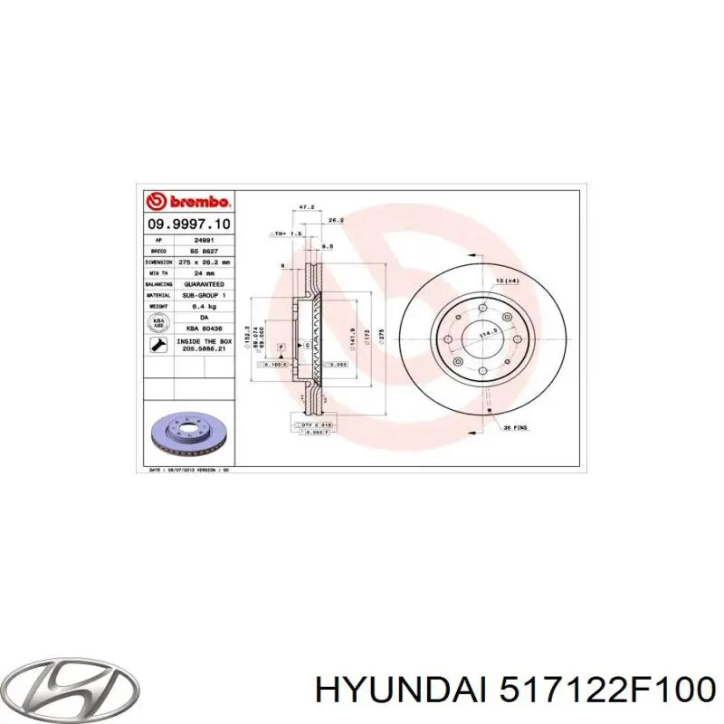 Диск гальмівний передній Hyundai/Kia 517122F100