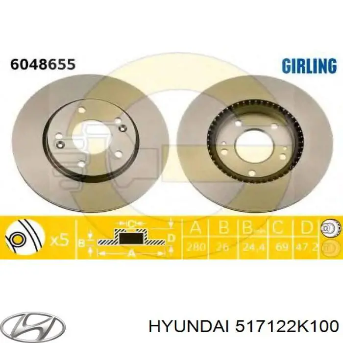 Диск гальмівний передній Hyundai/Kia 517122K100