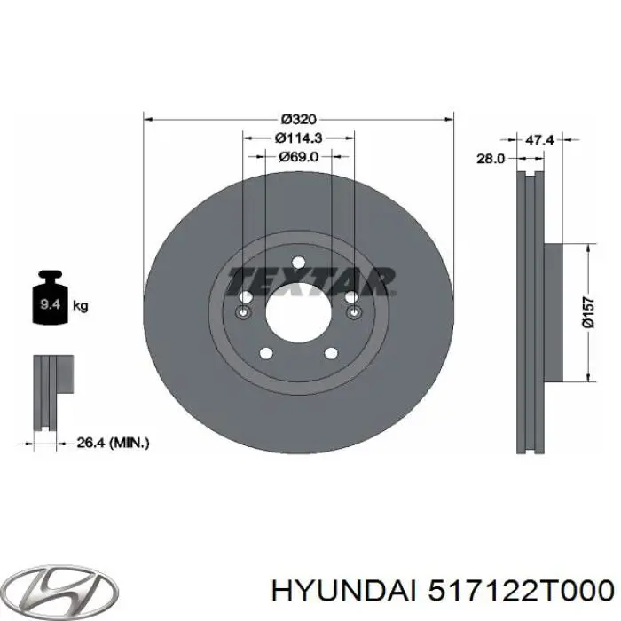 517122T000 Hyundai/Kia диск гальмівний передній