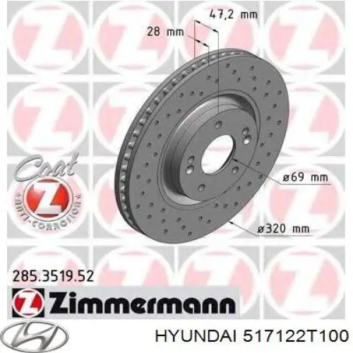 Диск переднього гальма Hyundai/Kia 517122T100 ціна, від 58.87 USD