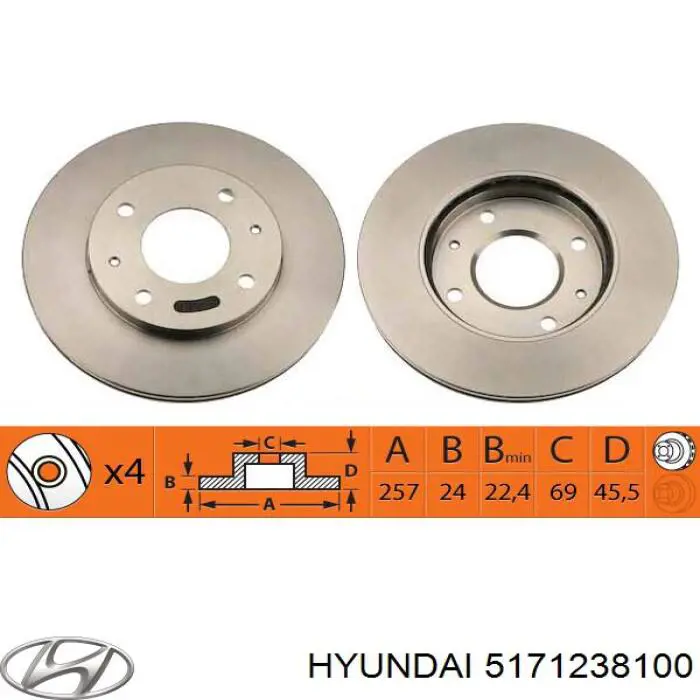 Гальмівні диски передні 5171238100 Hyundai/Kia