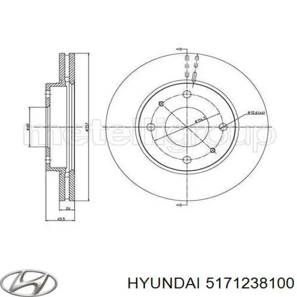 Диск переднього гальма Hyundai/Kia 5171238100 ціна, від 25.86 USD